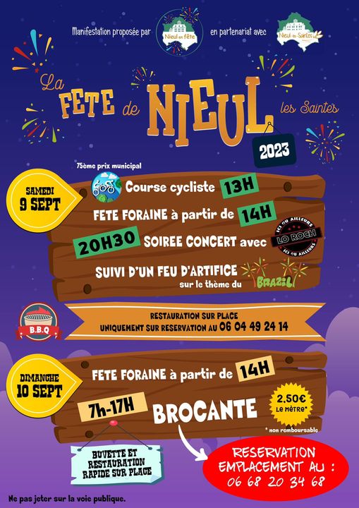 Nieul -Lès-Saintes - Fête au village - Brocante - Course cycliste - feux d'artifice