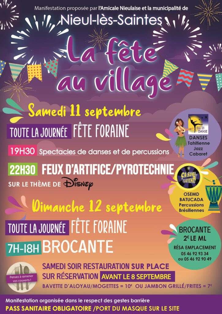 Nieul-les-Saintes Fête au village, 11 & 12 Septembre 2021